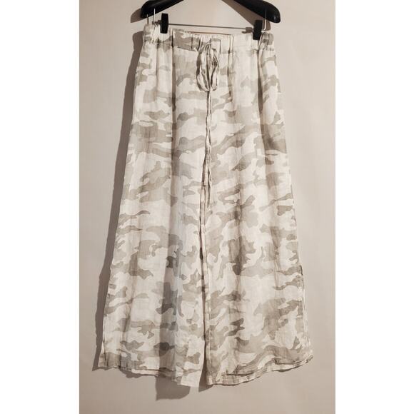 GiGi Moda Womens Camo Linen Wide Leg Crop Pull On Palazzo Pant Size 28 Italy - Picture 1 of 10